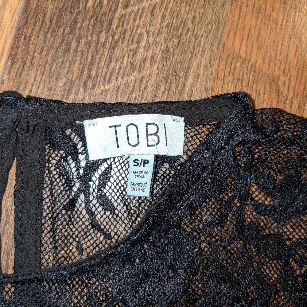 TOBI NICKIE BLACK DBL RUFFLE LONG SLEEVE LACE TOP - Picture 8 of 8